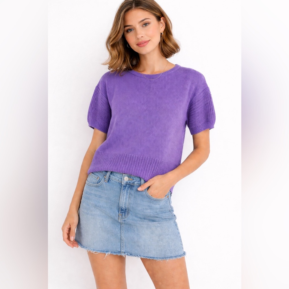 80s/90s Purple Short Sleeve Sweater Vintage Preppy Fairy Cottagcore Retro